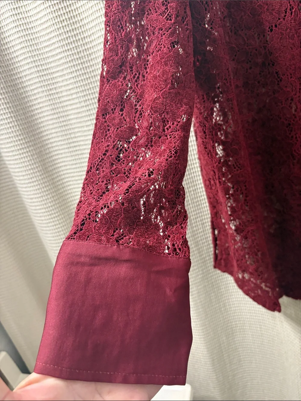 Free People Lace Button-Down Shirt in Burgundy